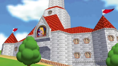 A wide shot of Princess Peach's Castle from Super Mario 64